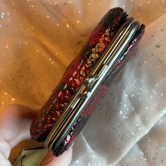 Brand New Patricia Nash Italian Python Genuine Leather Berry Red Astor Wallet - Picture 10 of 16